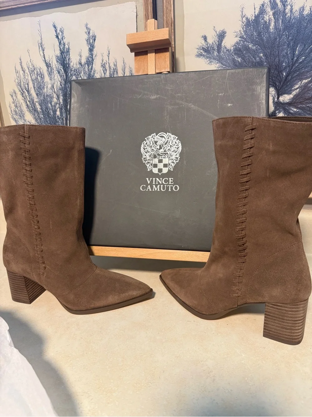 Vince Camuto Brown Suede Pointed-Toe Ankle Boots